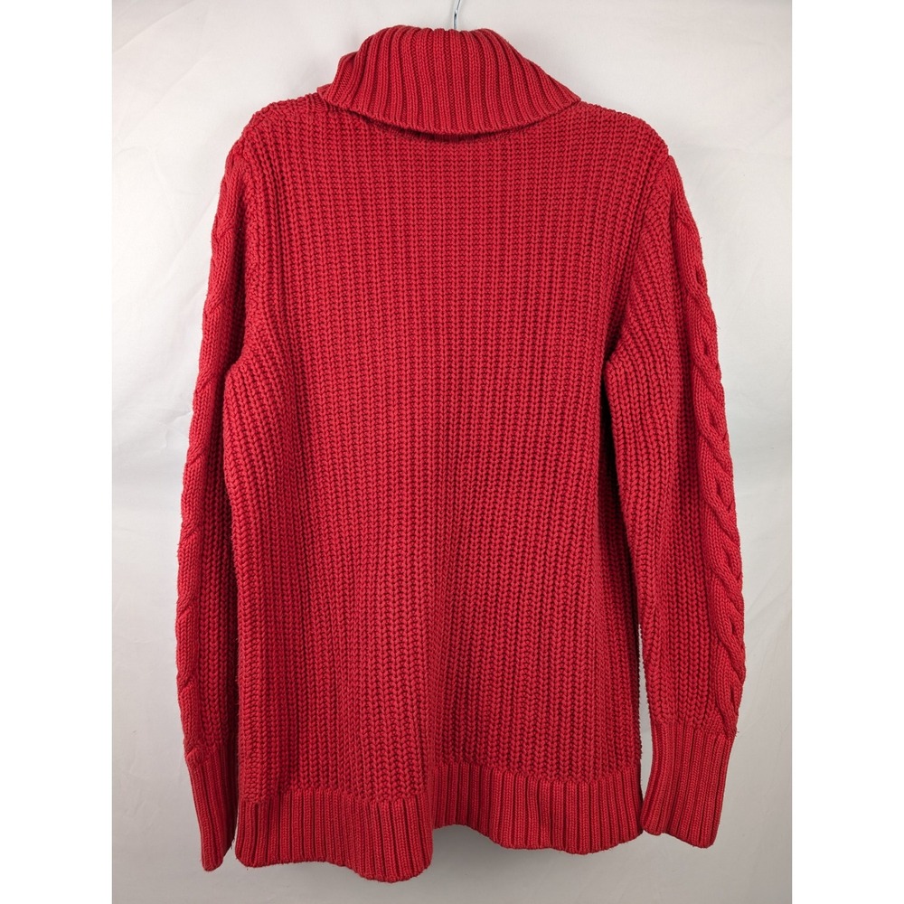 Chunky Cable Knit Heavyweight Turtleneck Sweater Red Sz XL Cottagecore Fisherman - Picture 6 of 10